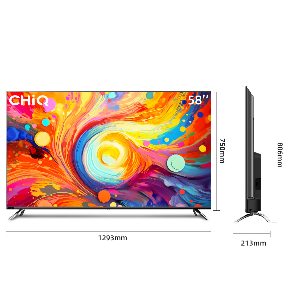 CHiQ 58 Inch Smart TV, 4K UHD Android TV , LED TV, Metallic Frameless, with Free Wall-Bracket